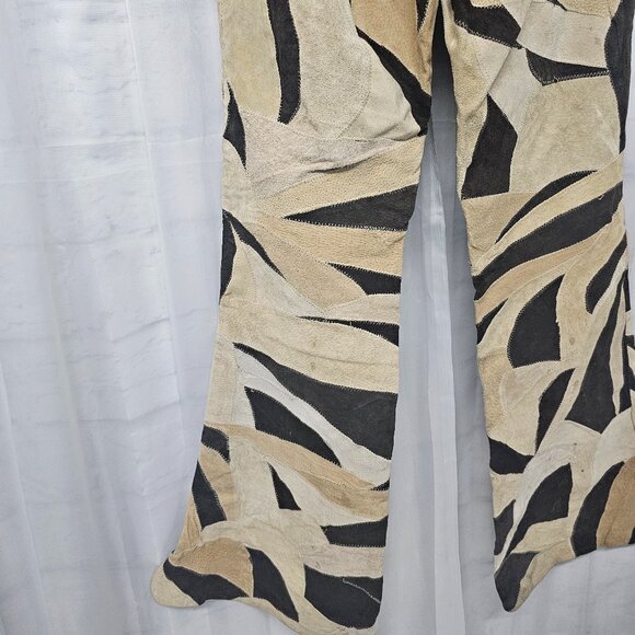 Hypoactive Tan Brown Patchwork Suede Flare Pants Hippie Boho 8 FLAWED - Picture 9 of 14